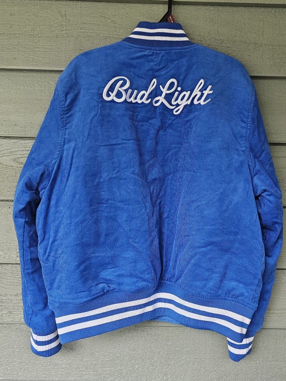 Vintage Bud Light Blue Corduroy Varsity Jacket,Blue Snap Button Men's Size M